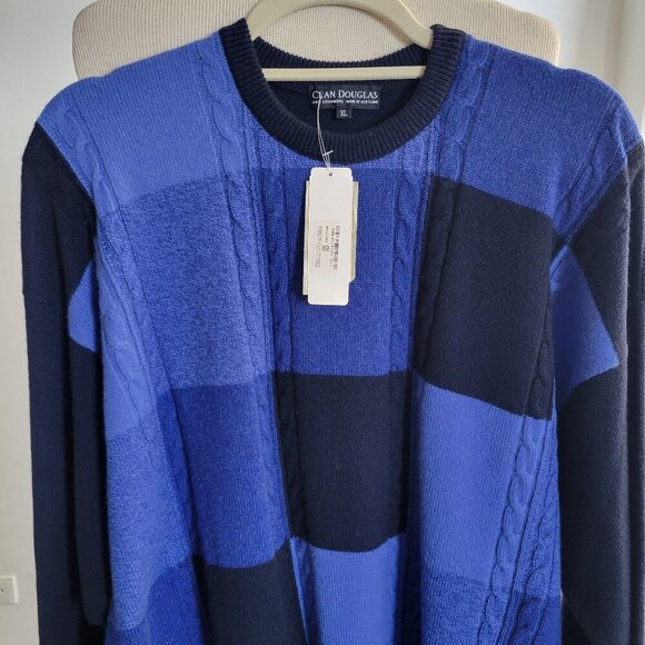 NWT – Clan Douglas Men’s Blue Checkerboard Crew Neck Cashmere Sweater (Size: XL) - Picture 1 of 14